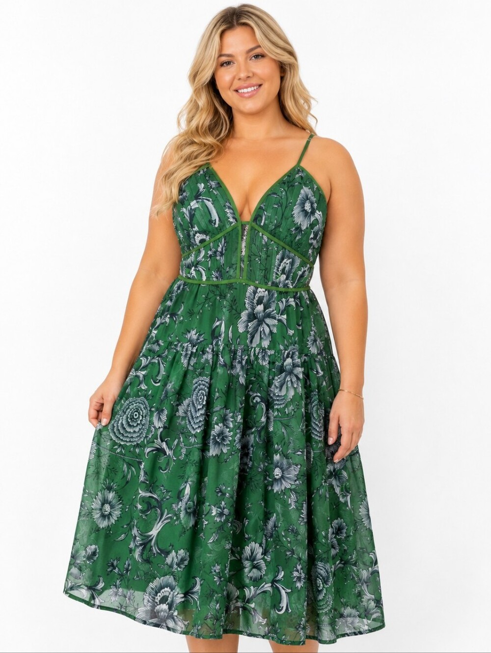 Anthropologie Green Floral Midi Dress